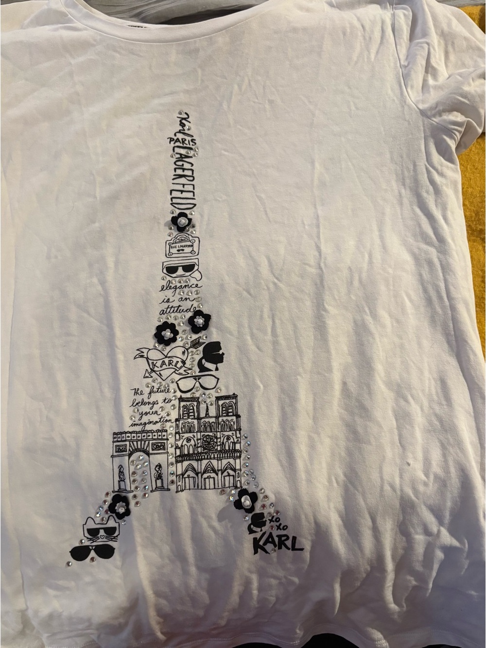 Karl Lagerfeld cotton White Graphic Eiffel Tee S